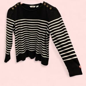 Vintage 90’s liz claiborne pima cotton black white stripes gold shoulder buttons